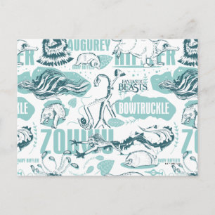 Fantastische Bestien blaues Muster Postkarte