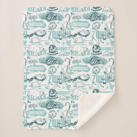 Fantastische Bestien blaues Muster Sherpadecke (Vorderseite)