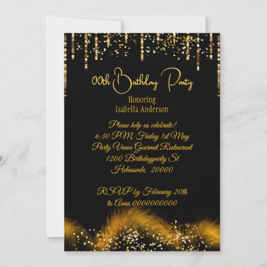 Fantastische Birthday Gold Heelse Champagner-Kleid Einladung (Rückseite)