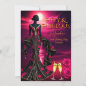 Fantastische Birthday Moonlight Beach Black Pink G Einladung (Vorderseite)