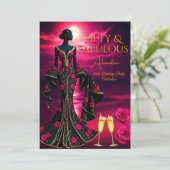 Fantastische Birthday Moonlight Beach Black Pink G Einladung (Stehend Vorderseite)