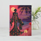 Fantastische Birthday Moonlight Beach Black Red Go Einladung (Stehend Vorderseite)