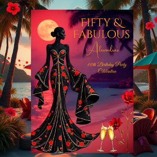 Fantastische Birthday Moonlight Beach Black Red Go Einladung