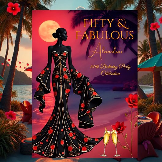 Fantastische Birthday Moonlight Beach Black Red Go Einladung