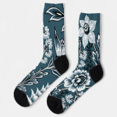 Fantastische Blume (Schiefer Aquamarin) Kunstkunst Socken (Linkes Detail)
