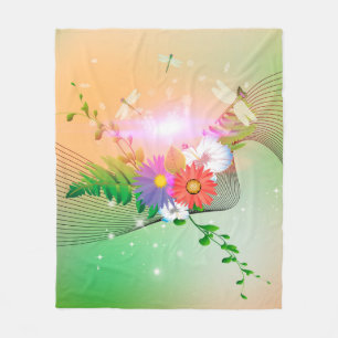 Fantastische Blumen und Libellen Fleecedecke
