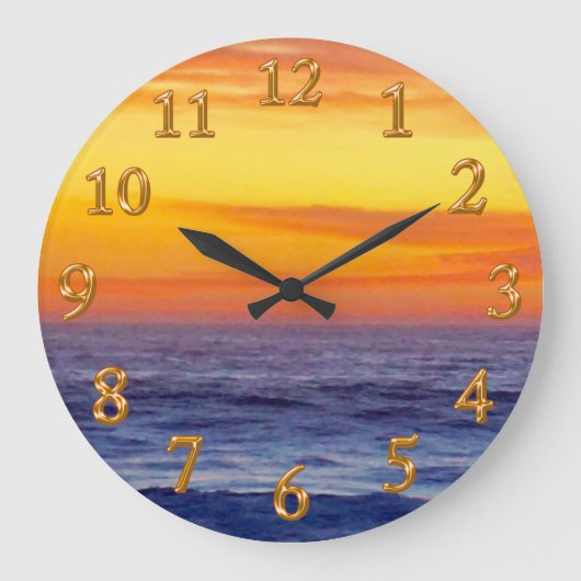 Fantastische brennende Sonnenuntergang-Strand-Uhr Große Wanduhr (Vorderseite)