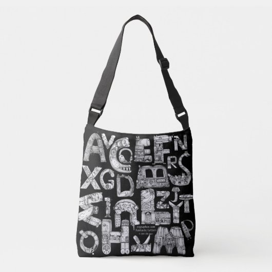 Fantastische Buchstaben schwarzes Crossbody Tragetaschen Mit Langen Trägern (Vorderseite)