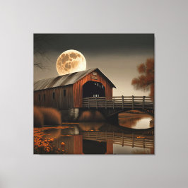Fantastische Covered Bridge und Mondbrücke Leinwan Leinwanddruck