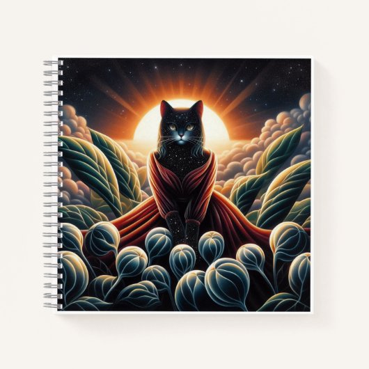 Fantastische digitale Kunst: Night Sky Cat umgeben Notizblock (Vorderseite)