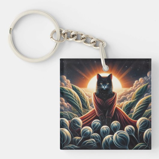 Fantastische digitale Kunst: Night Sky Cat umgeben Schlüsselanhänger (Vorderseite)