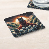 Fantastische digitale Kunst: Night Sky Cat umgeben Untersetzer (angewinkelt)