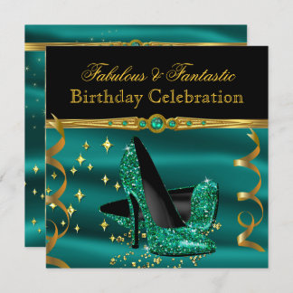 Fantastische Emerald Green Heelses Gold Geburtstag Einladung