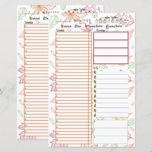 Fantastische Fall Schedule Day Viewer Planner Einf (Vorne/Hinten)