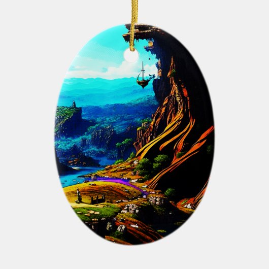 Fantastische Fantasy Landschaft 914 Keramik Ornament (Vorne)