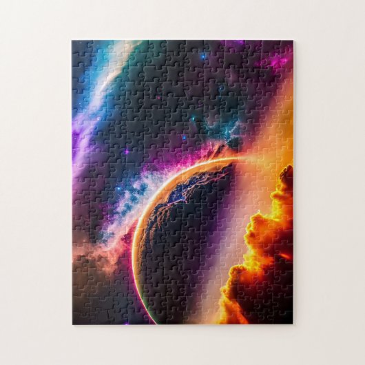 Fantastische farbenfrohe Wolken und Planetenlandsc Puzzle (Vertikal)