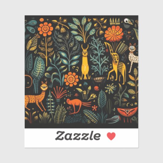 Fantastische Flora und Fauna auf dunklem Hintergru Aufkleber (Blatt)