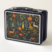 Fantastische Flora und Fauna auf dunklem Hintergru Metall Brotdose (Rückseite)