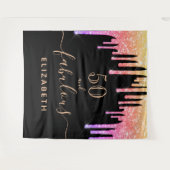 Fantastische Geburtstagsfeier Glitzer Schwarzer Fu Wandteppich (Vorderseite (Horizontal))