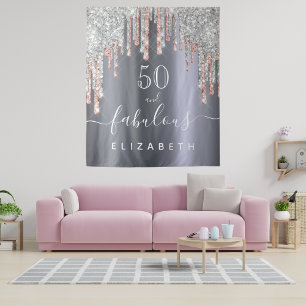 Fantastische Geburtstagsparty Glitzer Silbergoldgo Wandteppich