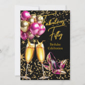 Fantastische Glitzer Hot Pink Gold Heelse Champagn Einladung (Vorderseite)