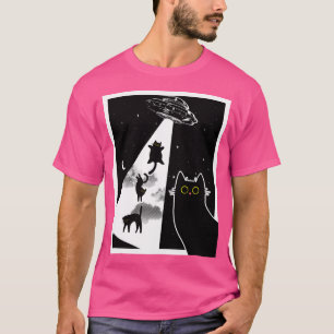 Fantastische Katzen mit Alien Ufo Raumschiff. Funn T-Shirt
