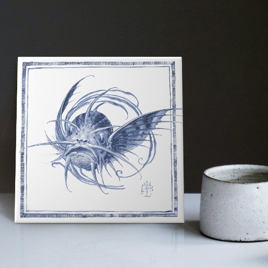 Fantastische Kreatur Bezaubernd Jugendstil Delft Fliese