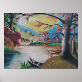 Fantastische Landschaft mit farbenfrohen Bäumen &  Poster
