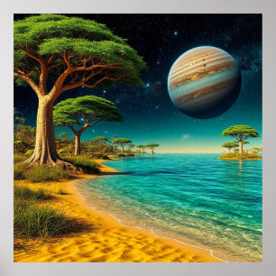 Fantastische Landschaft mit lebendiger Küste Poster