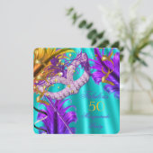 Fantastische Lila Aquamarine Masquerade Geburtstag Einladung (Stehend Vorderseite)