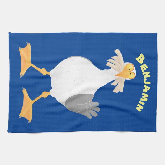 Fantastische Möwe mit Pommes frites Cartoon Geschirrtuch (Horizontal)