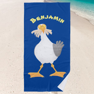 Fantastische Möwe mit Pommes frites Cartoon Strandtuch