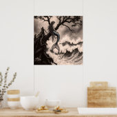 Fantastische mythische Meerjungfrau auf Baumzweig Poster (Küche)