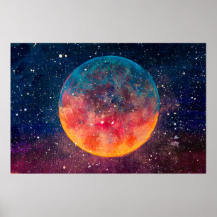 Fantastische Ölmalerei schöner großer Planet Mond Poster