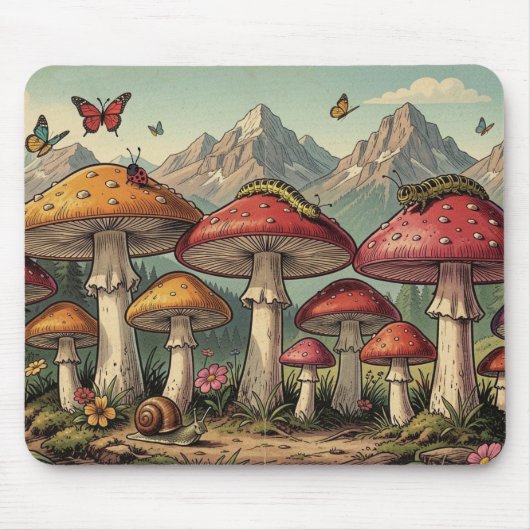 Fantastische Pilze und Berggipfel Mousepad (Vorne)