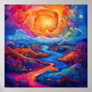 Fantastische psychedelische Landschaft Traumlandsc Poster