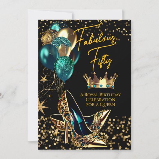 Fantastische Queen Aquamarin Crown Gold Heelse Geb Einladung (Vorderseite)