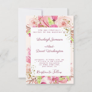 Fantastische rosa Blumen-Hochzeitseinladung Einladung