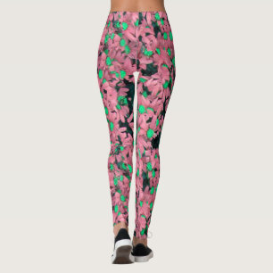 Fantastische rosa und grüne Blumendrucke Leggings