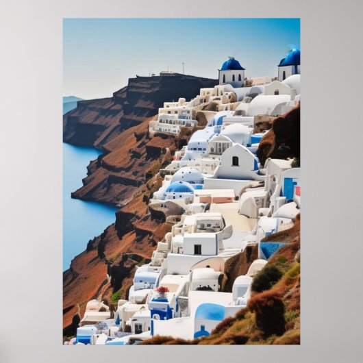 Fantastische Santorini-blaue Landschaft des Weißen Poster (Vorne)