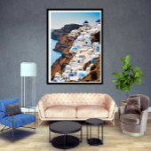 Fantastische Santorini-blaue Landschaft des Weißen Poster