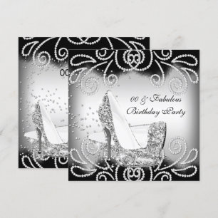 Fantastische silberne Glitter-High-Heels Geburtsta Einladung