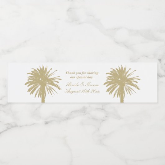 Fantastische Silhouette der Hochzeitspalme am Stra Wasserflaschenetikett (Einzelnes Label)