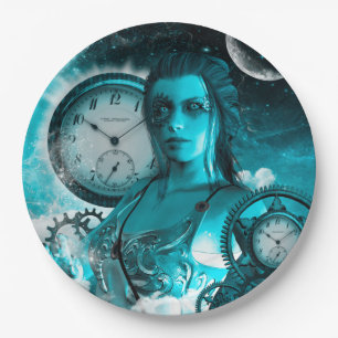 Fantastische steampunk Dame im Universum Pappteller