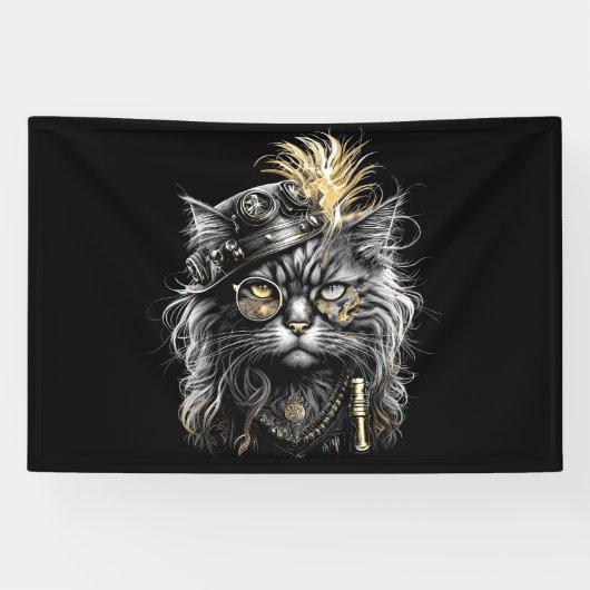 Fantastische Steampunk-Katze Banner (Horizontal)