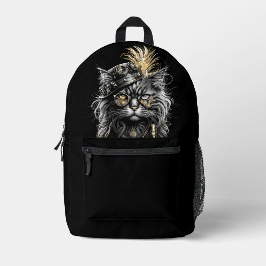 Fantastische Steampunk-Katze Bedruckter Rucksack (Vorderseite)