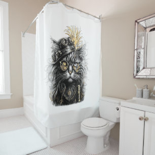 Fantastische Steampunk-Katze  Duschvorhang