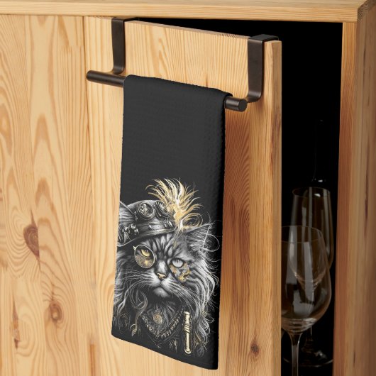 Fantastische Steampunk-Katze  Geschirrtuch (Drittel gefaltet)
