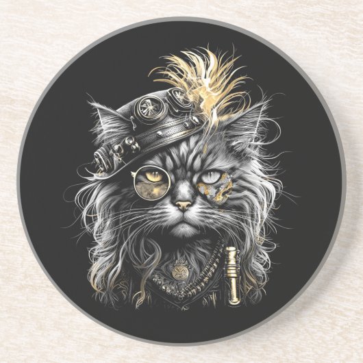 Fantastische Steampunk-Katze  Getränkeuntersetzer (Vorne)
