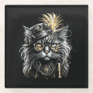 Fantastische Steampunk-Katze Glasuntersetzer